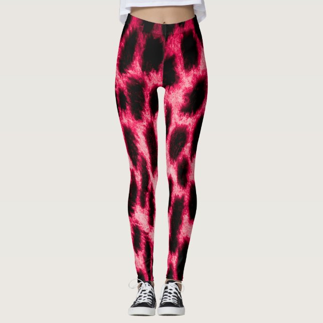 Leopard Leather: Red-Black Texture. Leggings (Front)