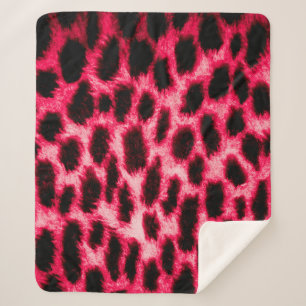 Leopard leather texture with black and red colors sherpa blanket