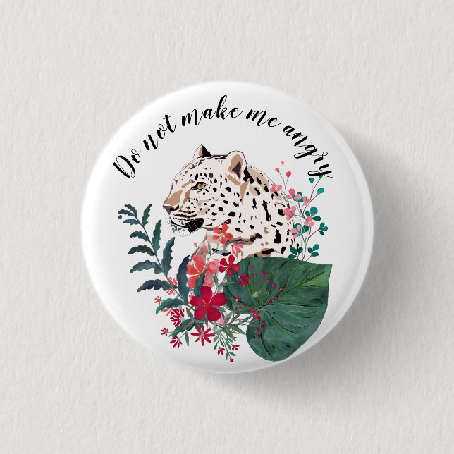 Leopard, leopard muzzle, floral , Botanical Button (Front)
