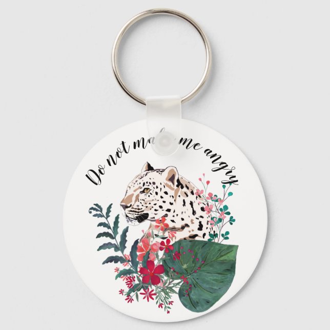 Leopard, leopard muzzle, floral , Botanical, Keychain (Front)