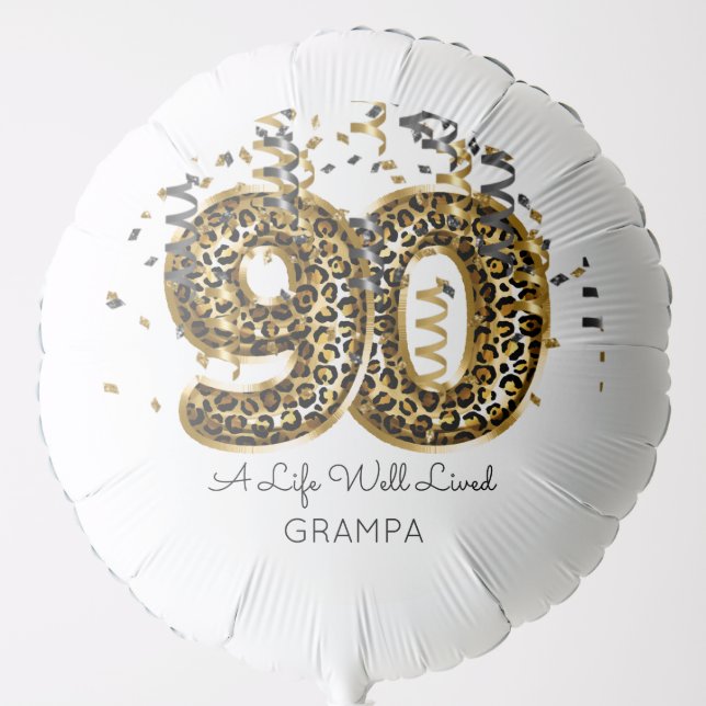 Leopard Life Well Lived 90th Birthday Name Fun Balloon (Front)