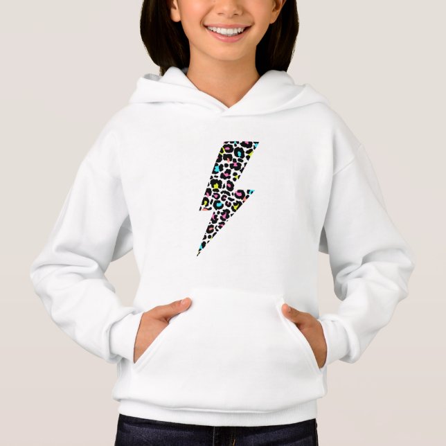 leopard, lightning bolt, leopard print hoodie (Front)