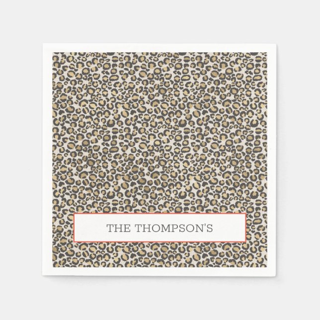 Leopard Linen Monogram Chic Safari Animal Print Napkins (Front)