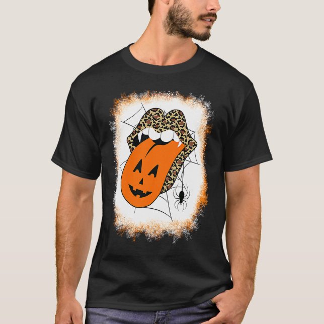 Leopard Lips Halloween Lips Vampire Mouth Pumpkin  T-Shirt (Front)