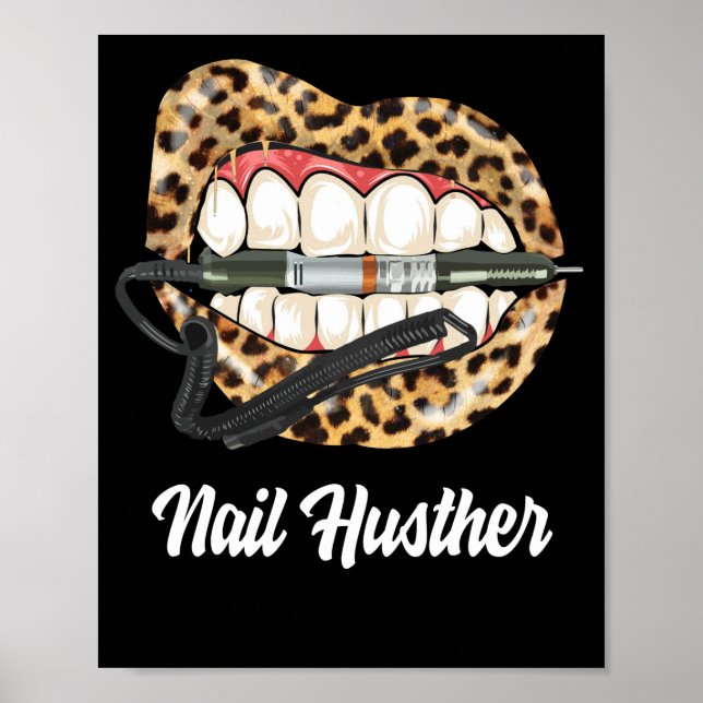 Leopard Lips With Nail Technician Drill Cool Nail Poster (Front)