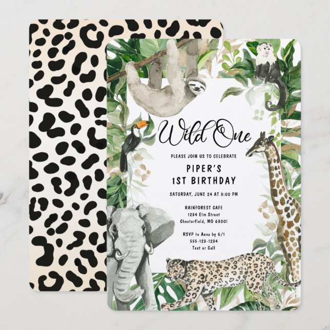 Leopard Little Wild One Safari First Birthday Invitation (Front/Back)