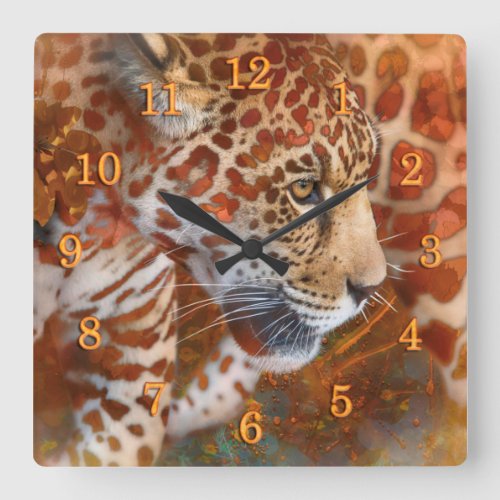 LEOPARD LIVING IN COLORS SQUARE WALL CLOCK