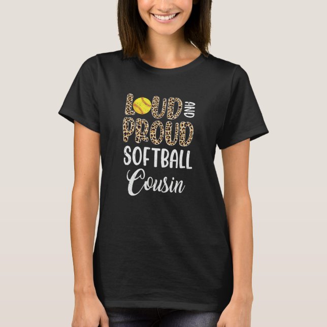 Leopard Loud Proud American Softball Cousin Family T-Shirt (Front)