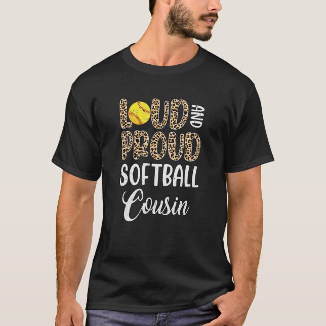Leopard Loud Proud American Softball Cousin Family T-Shirt (Front)