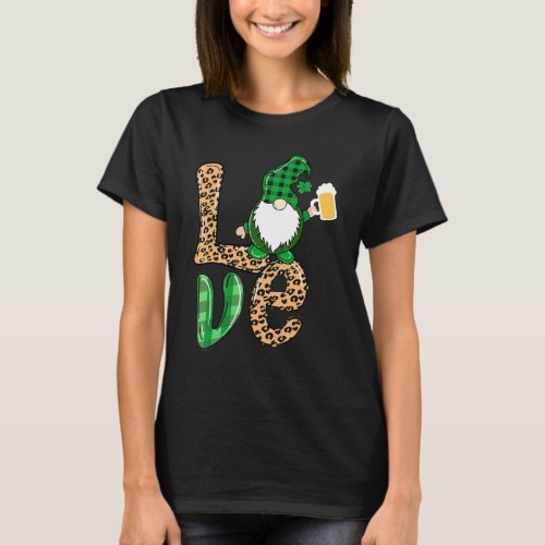 Leopard Love Gnome Beer Lucky Shamrock St Patrick T_Shirt