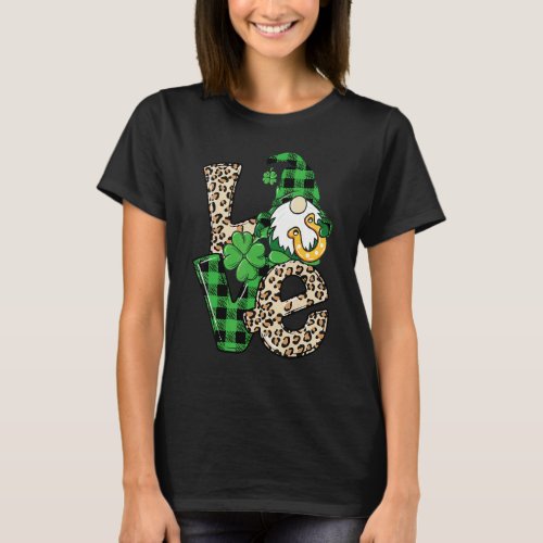 Leopard Love Gnome Lucky Shamrock St Patricks Day T_Shirt
