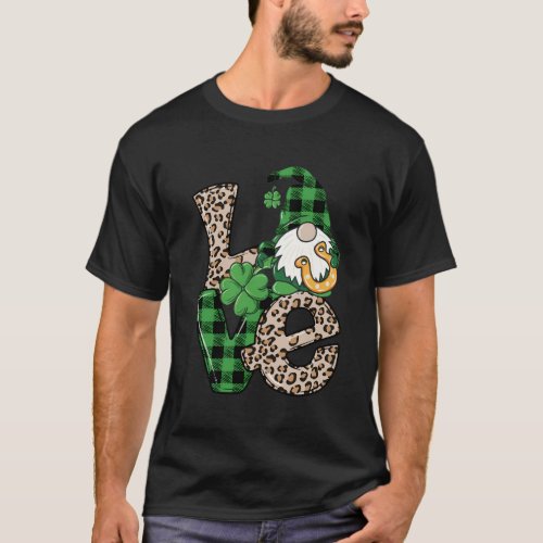 Leopard Love Gnome Lucky Shamrock St PatrickS Day T_Shirt