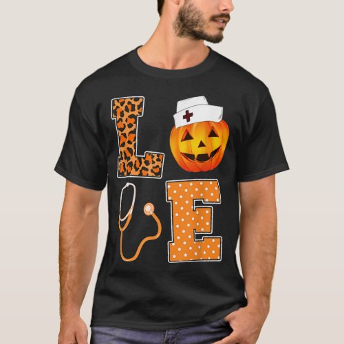 Leopard Love Halloween Pumpkin Fall Nurse Doctor G T_Shirt