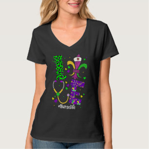 Leopard Love Nurse Life Scrub Nursing Mardi Gras W T-Shirt