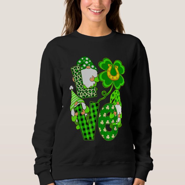 Leopard Love Three Gnomes Lucky Shamrock St Patric Sweatshirt (Front)