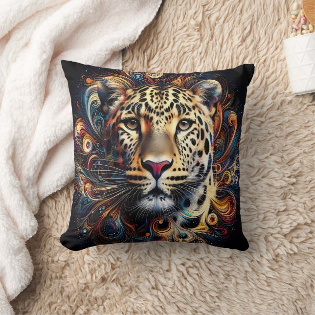 Leopard Magic: Artistic Jungle Atmosphere Throw Pillow (Blanket)