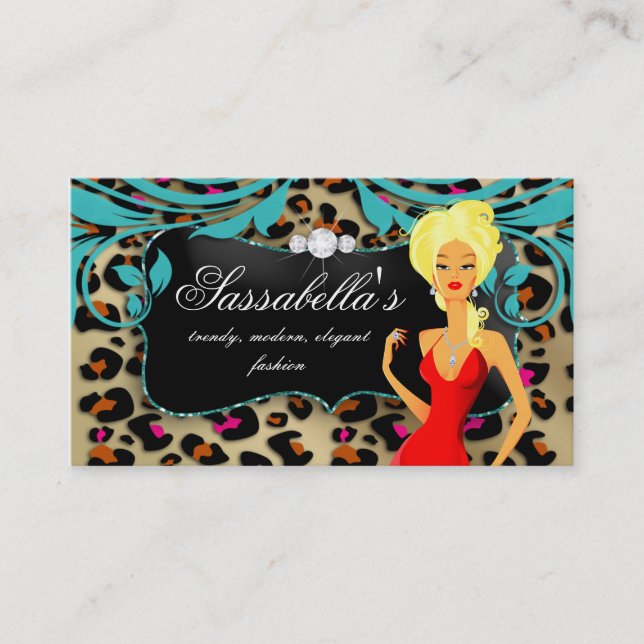 Leopard Makeup Jewelry Fashion Blonde Business Card (Front)