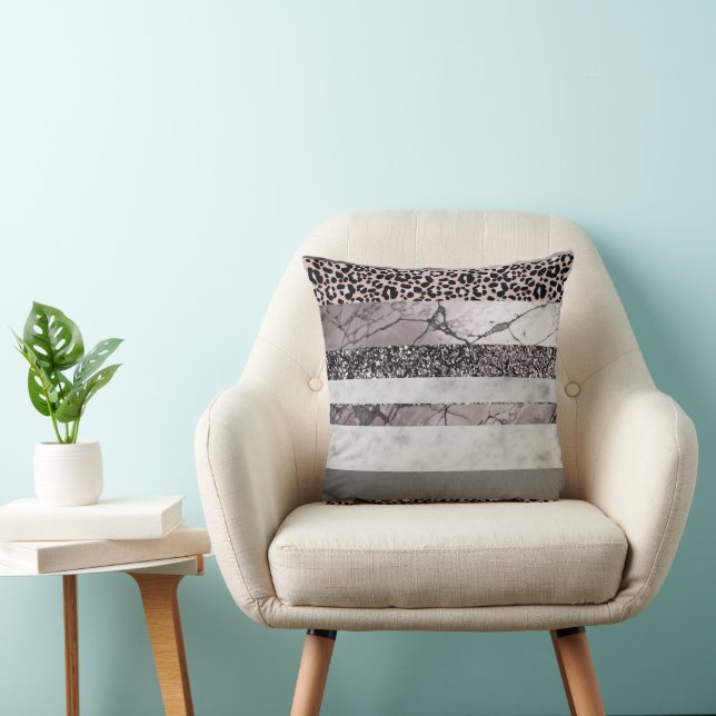 Leopard Marble Glitter Stripes Glam 1 Throw Pillow (Chair)