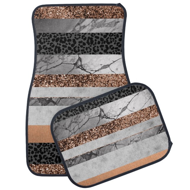 Leopard Marble Glitter Stripes Glam 3 Car Floor Mat (Set)