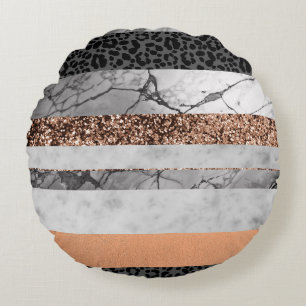 Leopard Marble Glitter Stripes Glam 3 Round Pillow