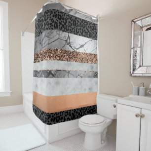Leopard Marble Glitter Stripes Glam 3 Shower Curtain