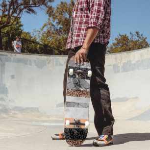 Leopard Marble Glitter Stripes Glam 3 Skateboard