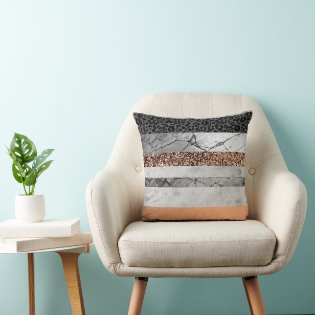 Leopard Marble Glitter Stripes Glam 3 Throw Pillow (Chair)