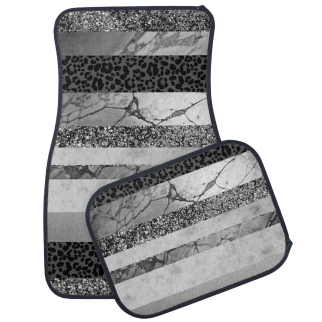 Leopard Marble Glitter Stripes Glam 4 Car Floor Mat (Set)