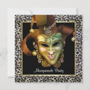 Leopard Mask Black and Gold Masquerade Party Invitation