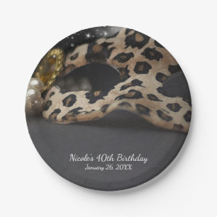 Leopard Masquerade Mask & Pearl Birthday Party Paper Plates