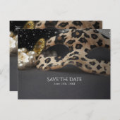 Leopard Masquerade Mask & Pearl Save the Date Announcement Postcard (Front/Back)