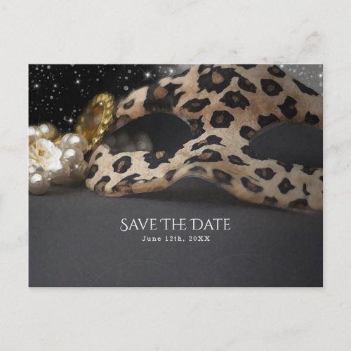 Leopard Masquerade Mask  Pearl Save the Date Announcement Postcard