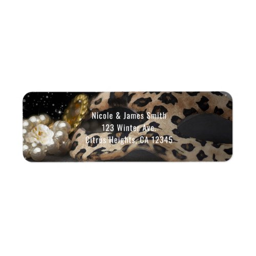 Leopard Masquerade Mask  Pearls Party Invitation Label