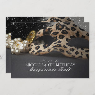 Leopard Masquerade Mask & Pearls Party Invitations