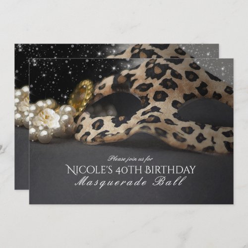 Leopard Masquerade Mask  Pearls Party Invitations