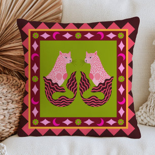 Leopard Mermaids Dopamine Aesthetic Maximalist Throw Pillow