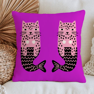 Leopard Mermaids on Purple Fantasy Nautical Throw Pillow