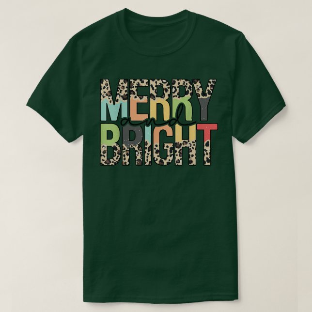 Leopard Merry And Bright Holiday Season Christmas  T-Shirt (Design Front)