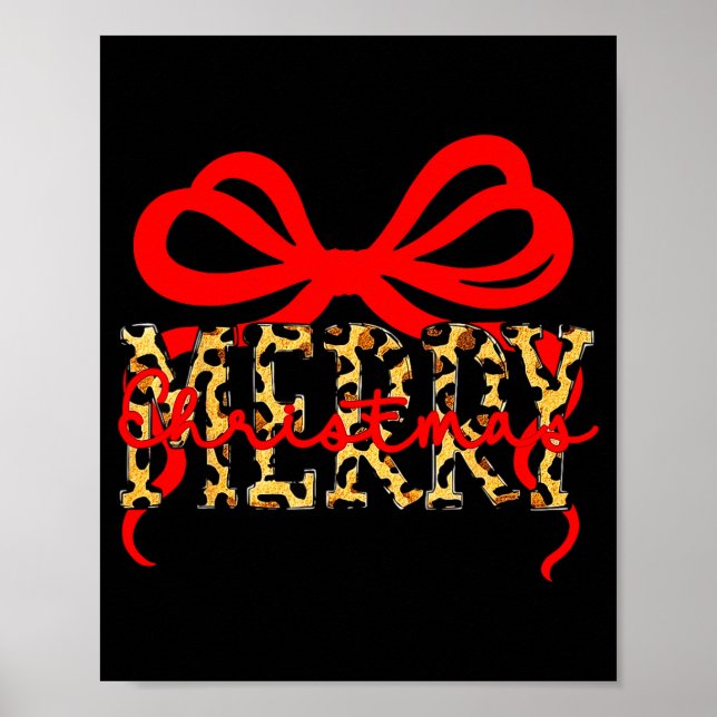 Leopard Merry Christmas Coquette Bow Xmas Holiday  Poster (Front)