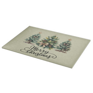 Leopard Merry Christmas Tree Coquette Bow Xmas Cutting Board