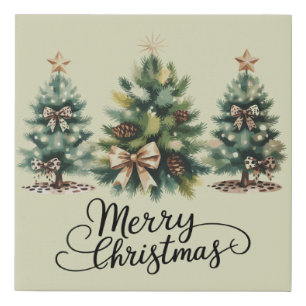 Leopard Merry Christmas Tree Coquette Bow Xmas Faux Canvas Print