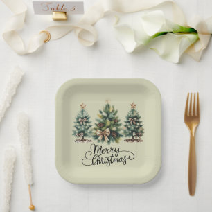 Leopard Merry Christmas Tree Coquette Bow Xmas Paper Plates