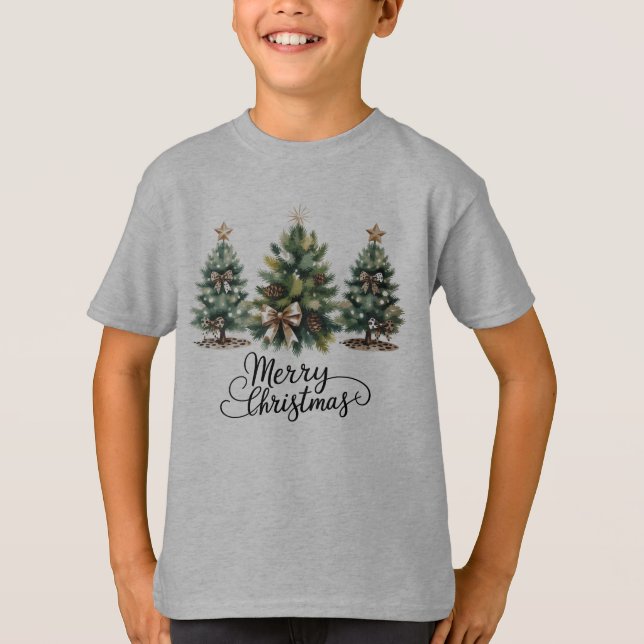Leopard Merry Christmas Tree Coquette Bow Xmas T-Shirt (Front)