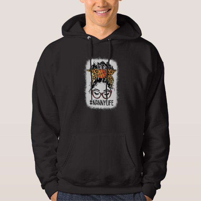 Leopard Messy Bun Basketball Nanny Life Game Day M Hoodie (Front)