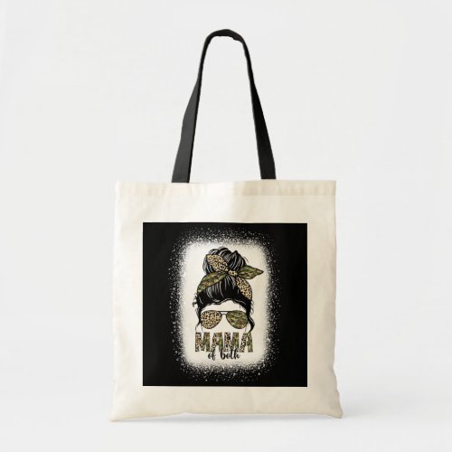 Leopard Messy Bun Mom Mama Of Both Camouflage Tote Bag
