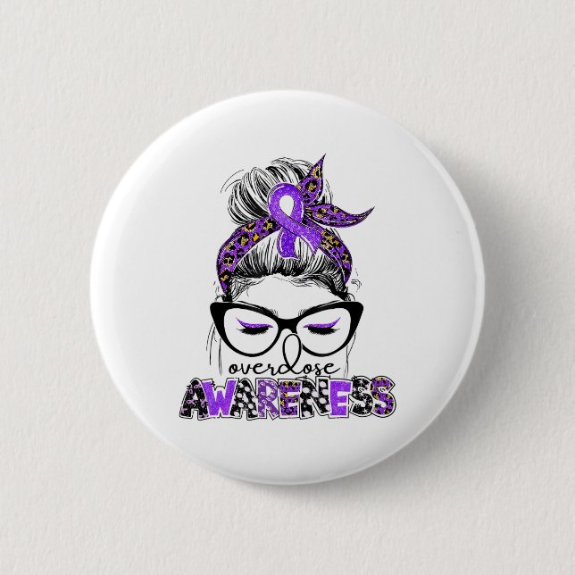 Leopard Messy Bun Overdose Awareness Month Wear Pu Button (Front)