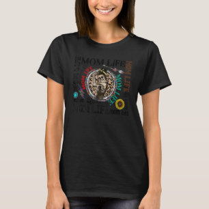Leopard Messy Bun Skeleton Mom Life Lightning Bolt T-Shirt