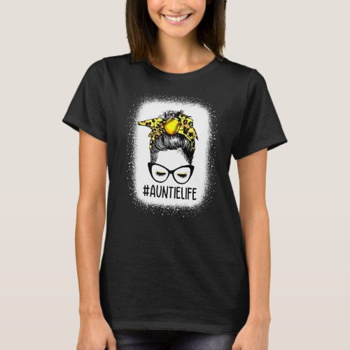 Leopard Messy Bun Softball Auntie Life Game Day Mo T_Shirt