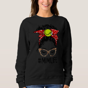 Leopard Messy Bun Tennis Mimi Life Game Day Mother Sweatshirt