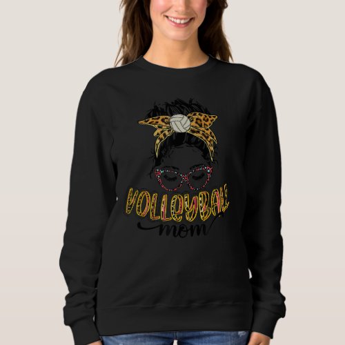 Leopard Messy Bun Volleyball Game Day Vibes Volley Sweatshirt